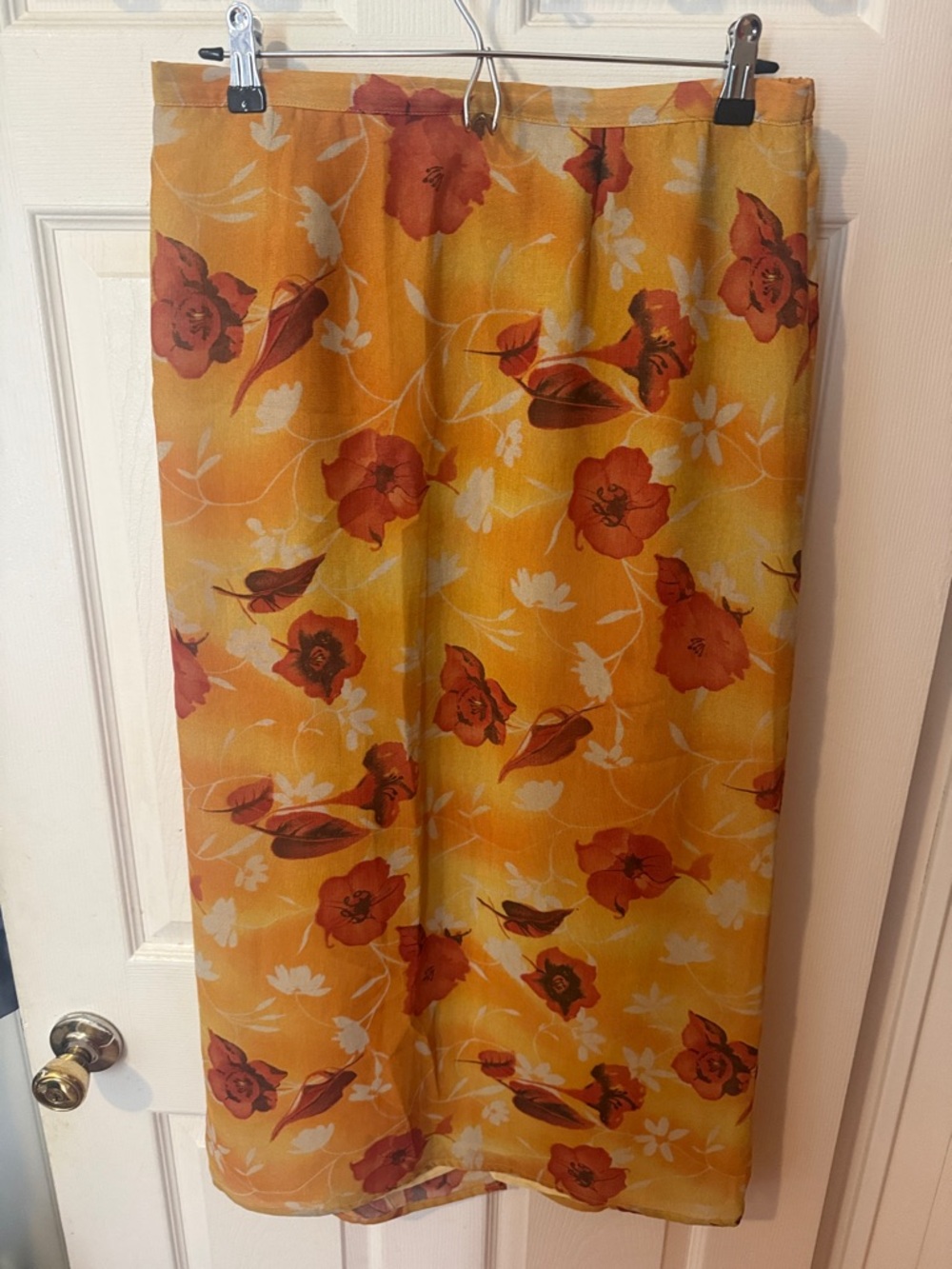 Vintage 1996 Yellow Floral Midi Skirt with Red Flowers
